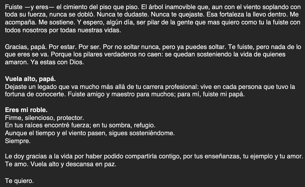 El hijo del productor despidió a su padre con unas bellas palabras.