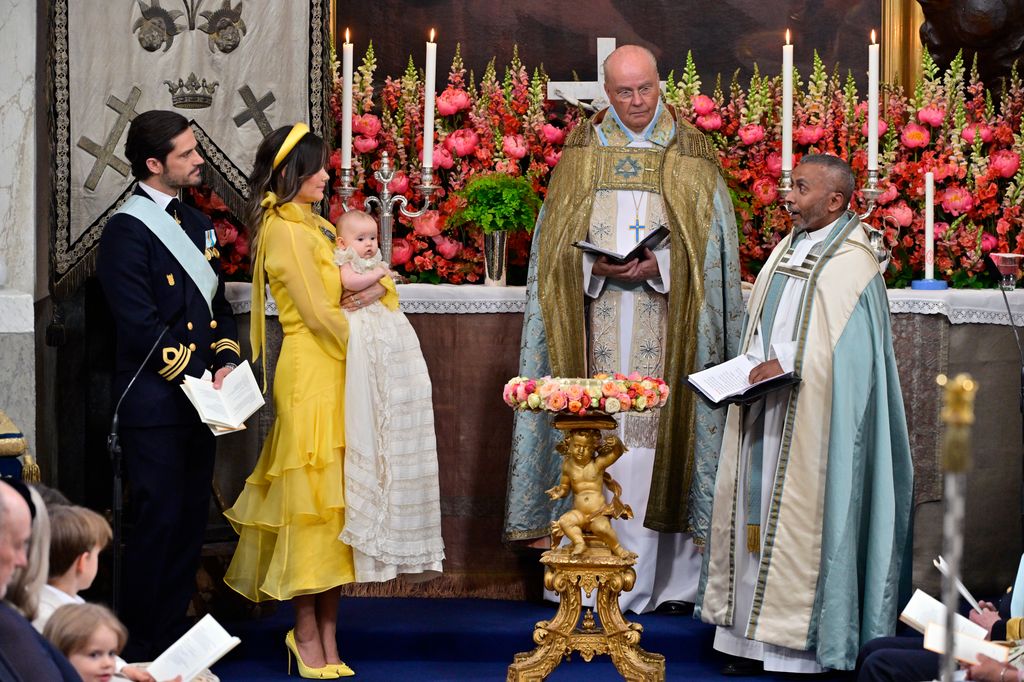 Carlos Felipe ty Sofia de Suecia en el bautizo de su hija Ines