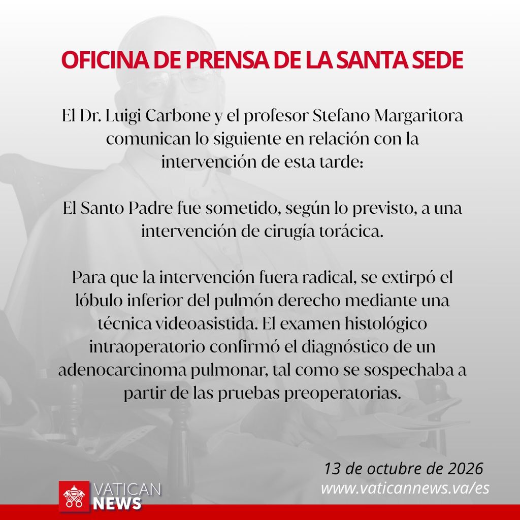 El Vaticano confirma que el Papa tiene cáncer de pulmón