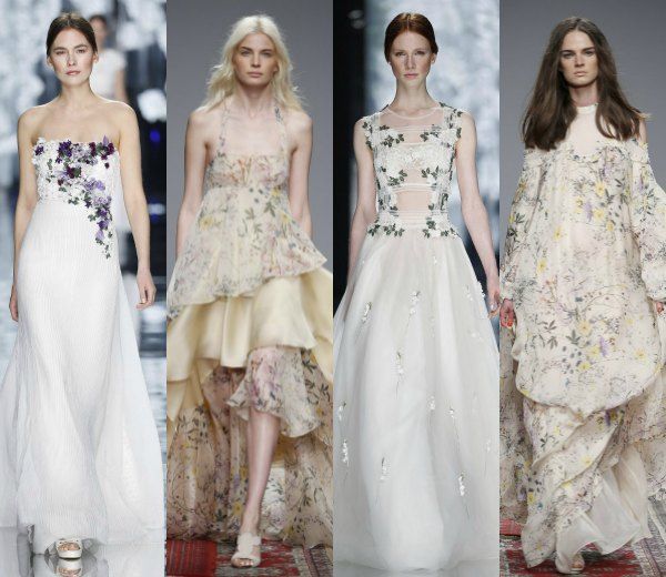 LA NOVIA-'BOUQUET'

Las flores dejan de tejerse a modo de encajes y cobran vida propia en forma de apliques, bordadas directamente sobre la falda y el cuerpo, a menudo añadiendo color. También entran en esta categoría los estampados florales multicolor sobre gasa de seda finísima, perfectos para las novias etéreas de 2016.

Colecciones: YolanCris, Houghton NYC e Isabel Zapardiez.
