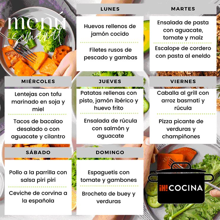 MENÚ SEMANAL DEL LUNES 3 AL DOMINGO 9 DE JULIO