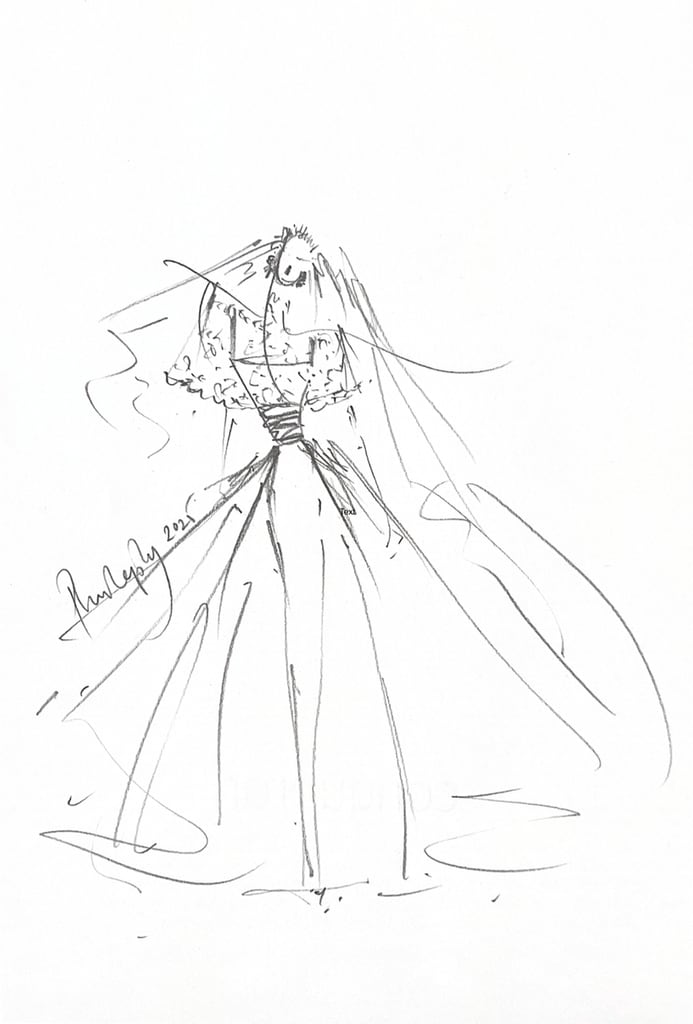 Boceto del vestido de novia de Aisha de Jordania
