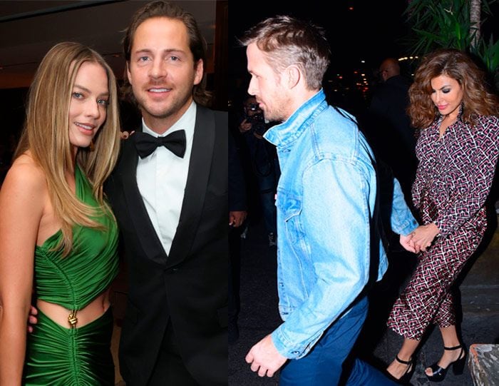 Margot Robbie con Tom Ackerley y Ryan Gosling con Eva Mendes