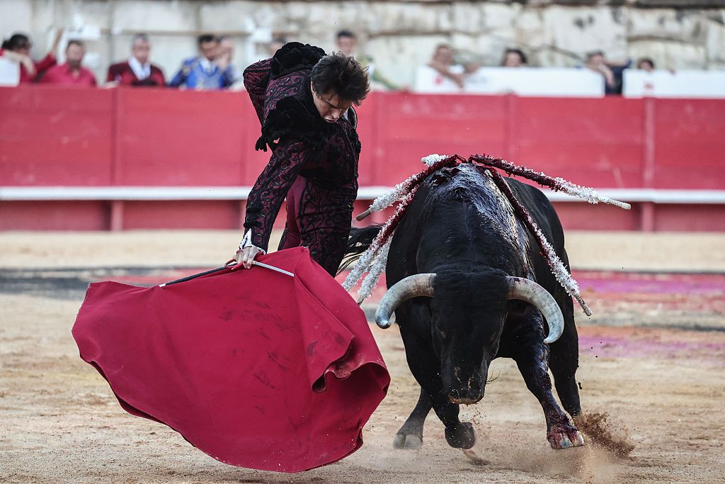 Andrés Roca Rey en un momento de la faena del sexto toro en la plaza de Nimes