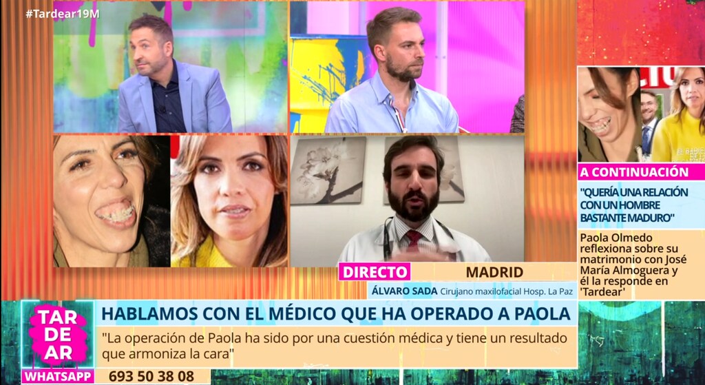 Álvaro Sada, cirujano de Paola Olmedo, entra en directo en TardeAR