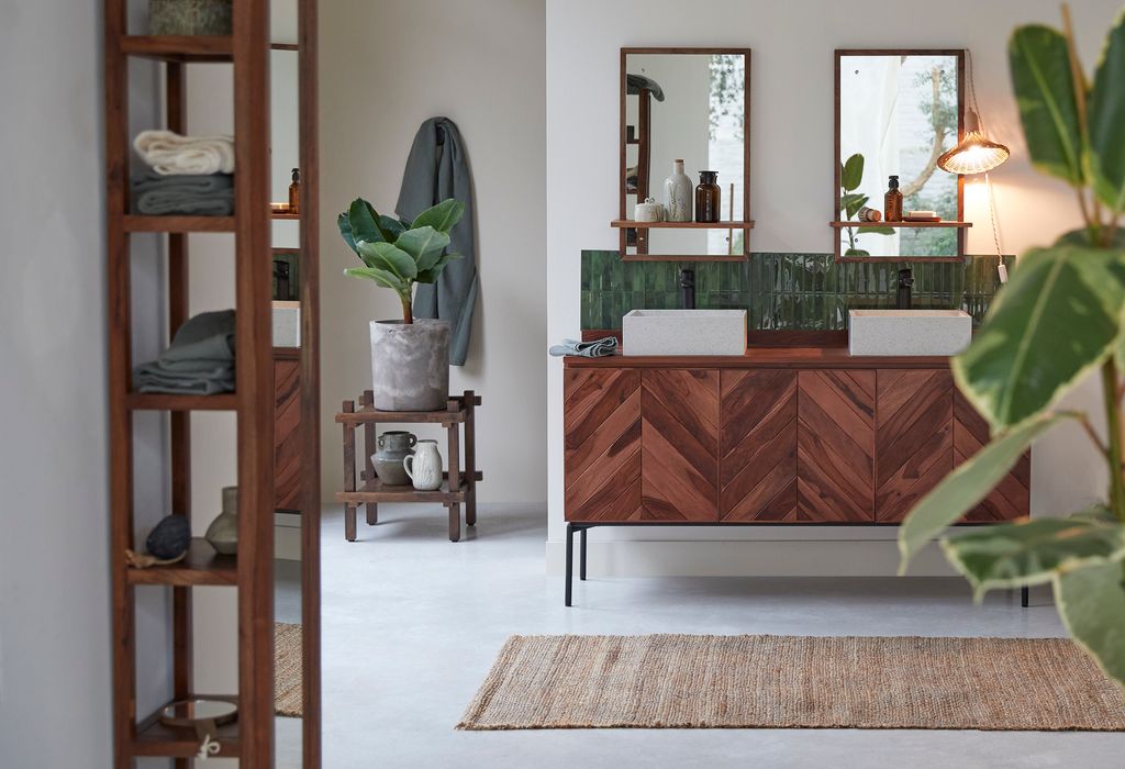 Mueble de lavabo de madera con patas