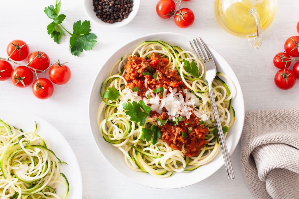 Zoodles de calabacín con boloñesa. 