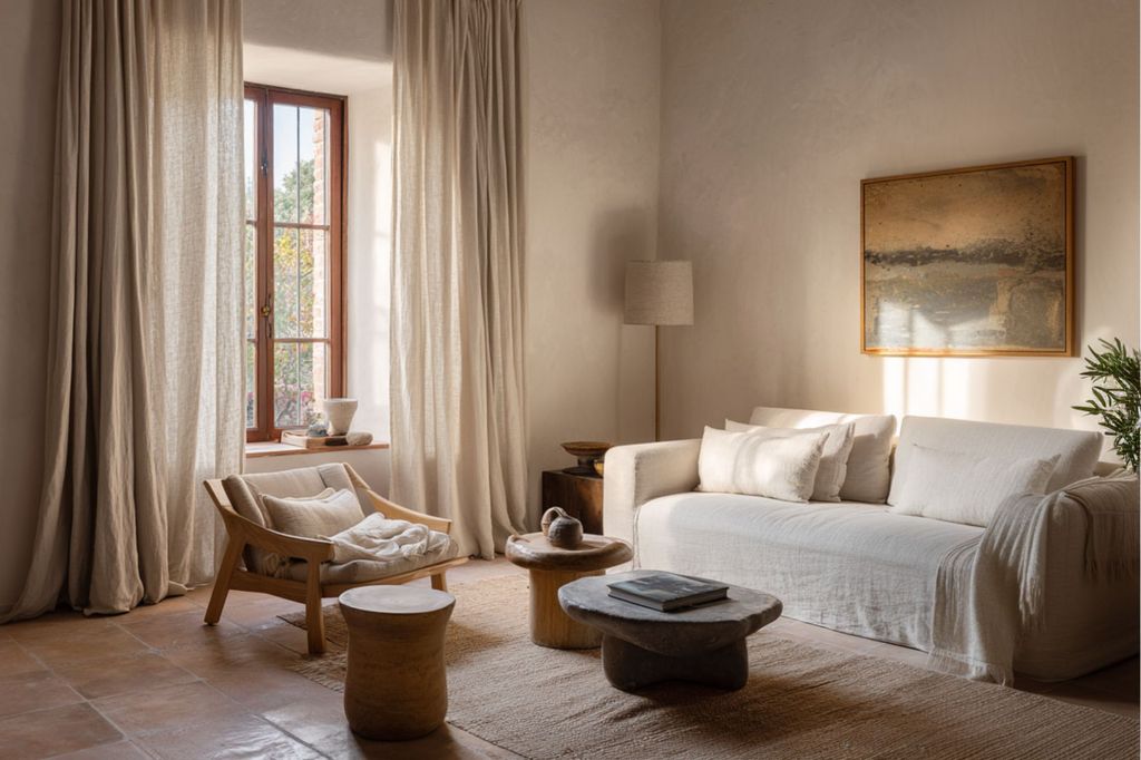 Salón con cortinas de lino