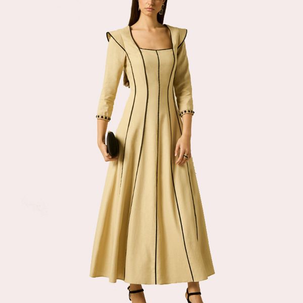 Vestido midi evasé con vivos en contrastes y manga francesa
