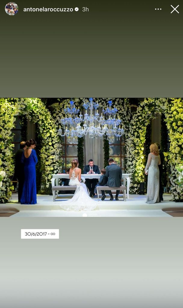 Antonela Roccuzzo compartió esta foto de su boda con Lionel Messi al celebrar ocho años de matrimonio.
