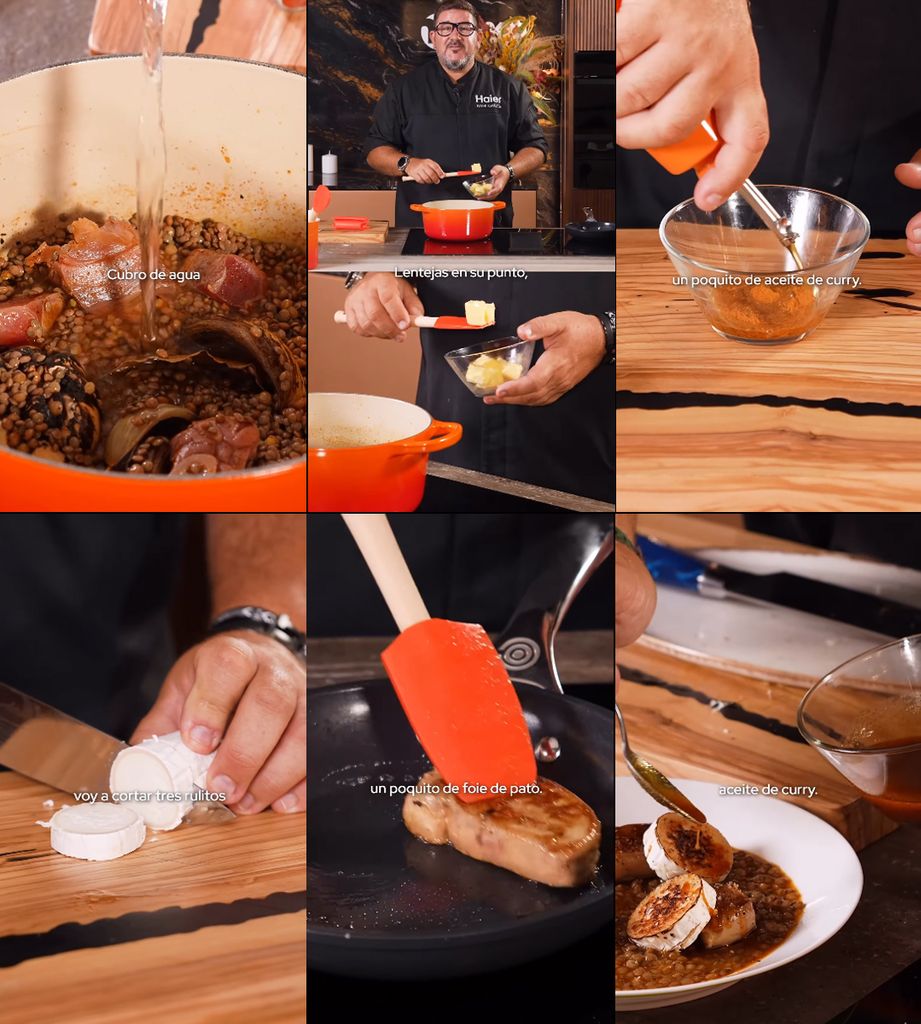 Algunos de los momentos del cocinado de las lentejas