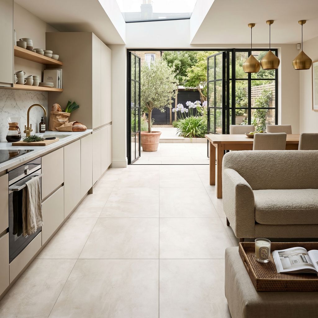 Cocina con suelo porcelánico