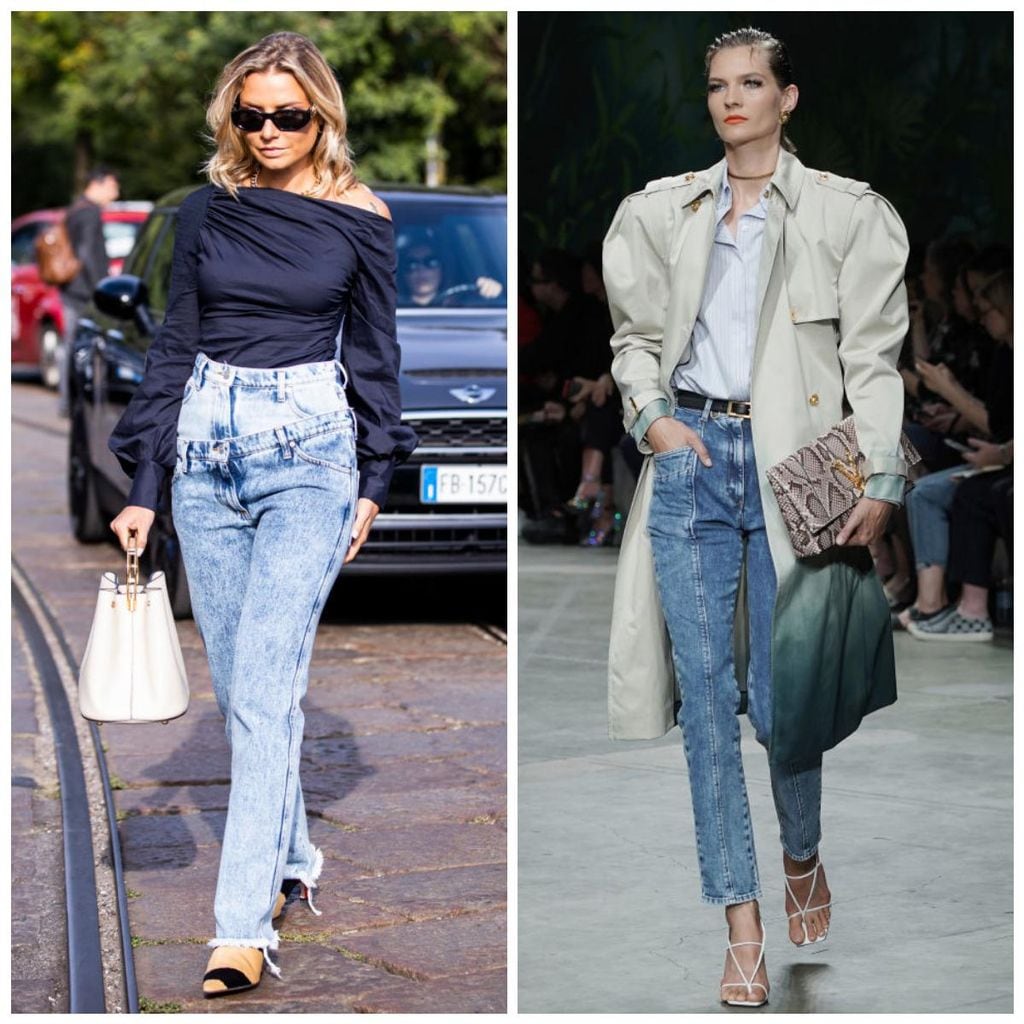 Veronica Ferraro y modelo de la pasarela de Versace con acid jeans