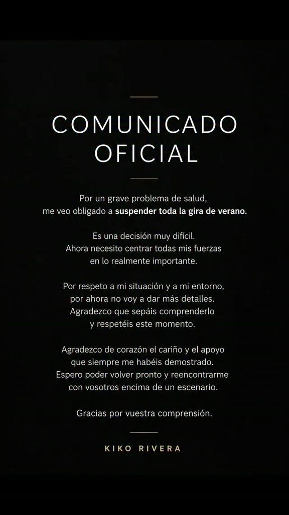 El comunicado oficial de Kiko Rivera al anunciar la cancelación de su gira de verano