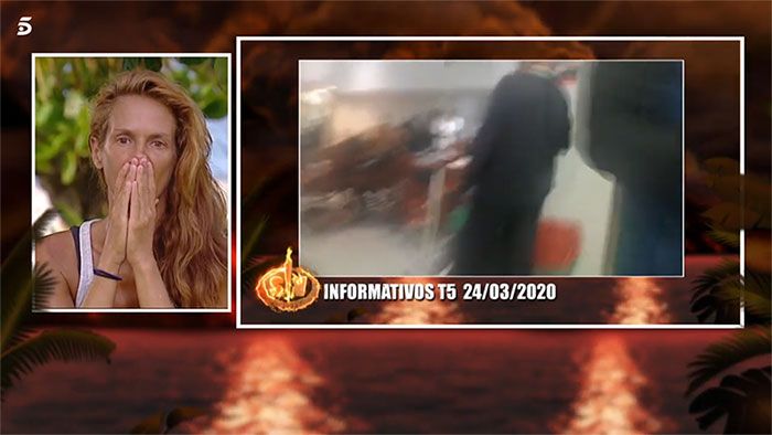 Elena Rodríguez al ver el vídeo del COVID-19 en Supervivientes