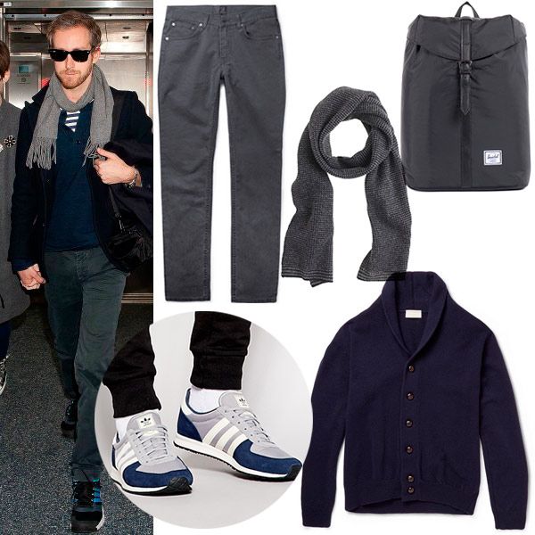 Adam Shulman, con un look airport impecable, con toque marinero en forma de camiseta de rayas y abrigo tres cuartos. La comodidad la ponen las zapatillas de running y la bufanda de lana. 