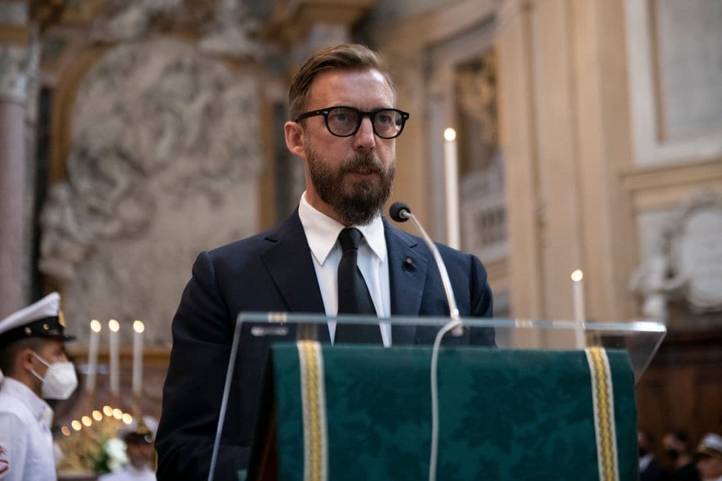 Aimone de Savoya-Aosta durante el funeral de su padre, Amadeo de Saboya-Aosta, en Turín, Italia, en julio de 2021