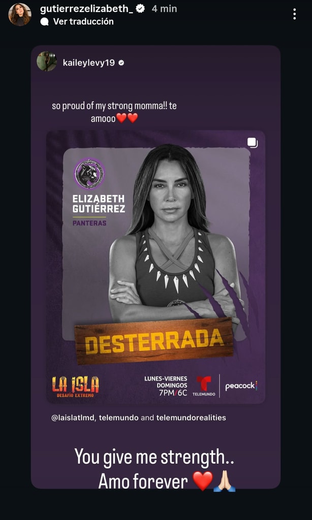 Kailey Levy le expresó su apoyo a su mamá luego de su eliminación en un reality de supervivencia. 