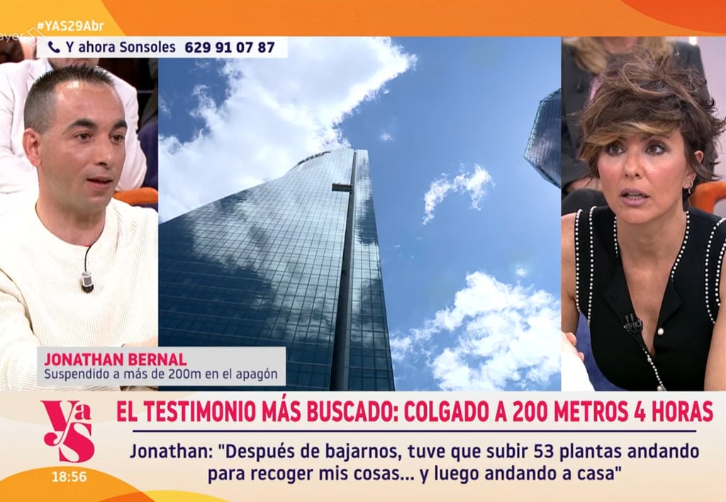 Jonathan relata su experiencia durante el apagón colgado en una de las cuatro torres de Madrid a Sonsoles Ónega
