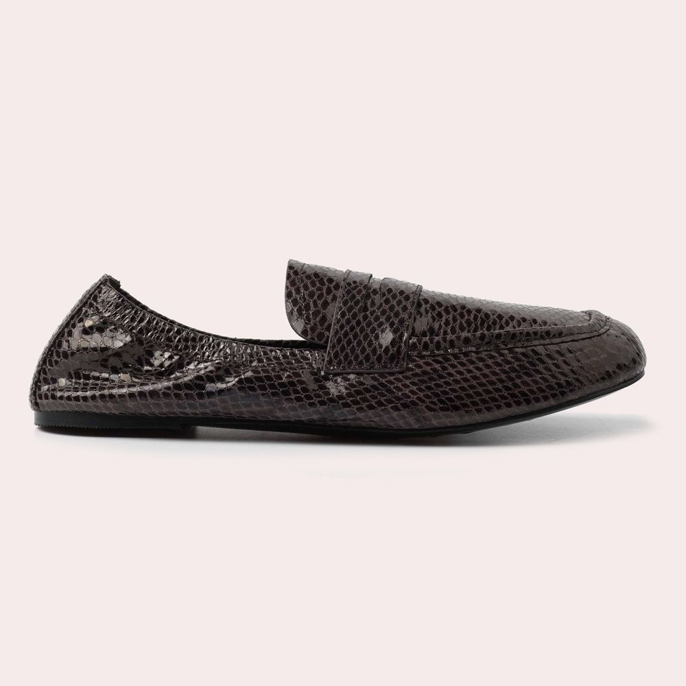 Mocasines de mujer con grabado efecto serpiente y elástico trasero - Mim - Marrón chocolate