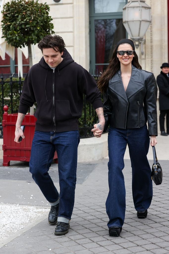 PARIS, FRANCE - MARCH 05: Brooklyn Beckham and Nicola Peltz are seen leaving their hotel on March 05, 2023 in Paris, France. (Photo by Pierre Suu/GC Images)