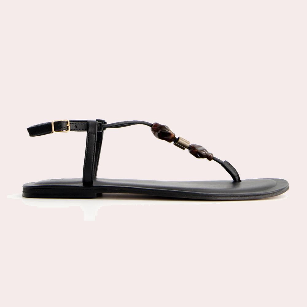 Sandalias de piel con cuentas - Arena