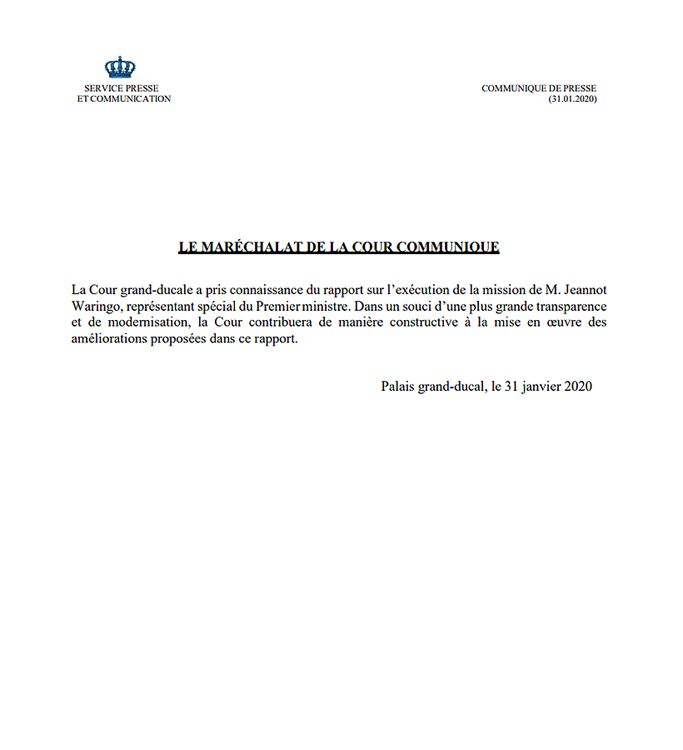 Comunicado de la Corte Gran Ducal
