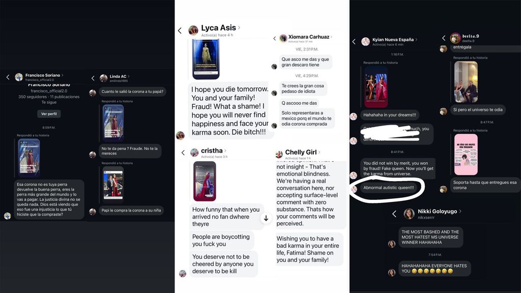 Fátima Bosch mostró los comentarios agresivos que ha recibido en estos días