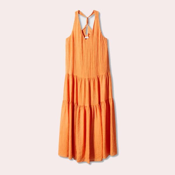 Vestido vuelo textura naranja Mango