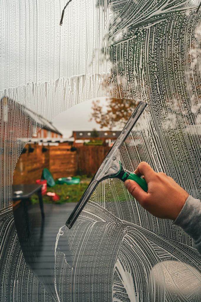 Limpieza de vidrios en una vivienda