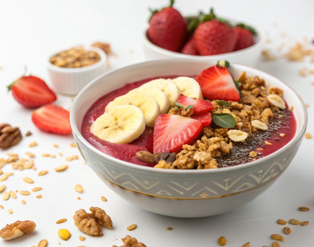 Bowl de acai, con frutas, semillas y granola.