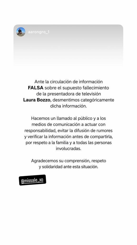 El comunicado que ha compartido la hija de Laura Bozzo