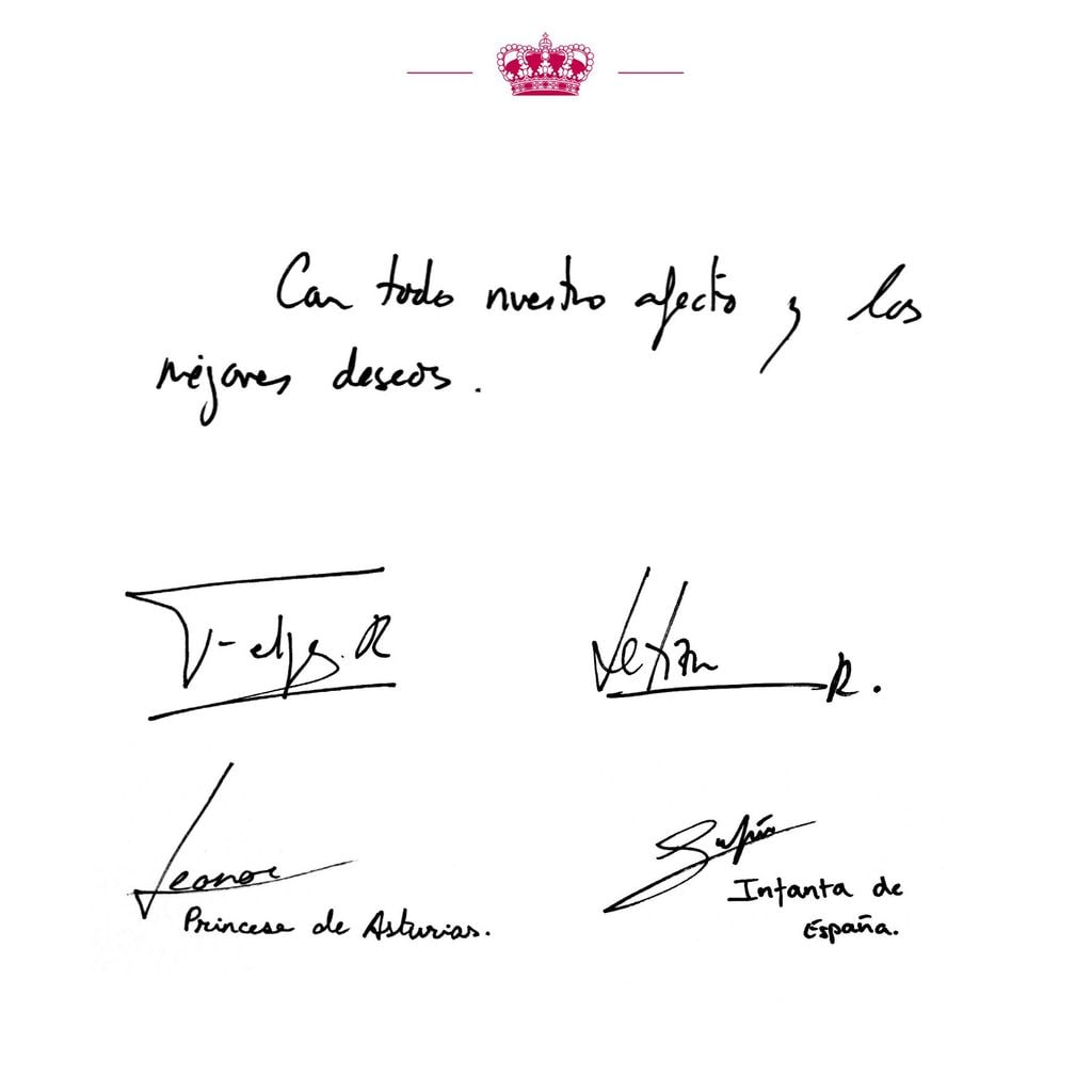 La firma de los Reyes y sus hijas, deseando los mejores deseos