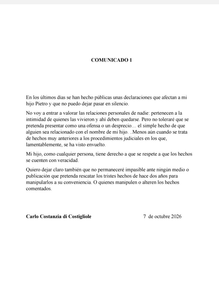 Comunicado de Carlo Costanzia