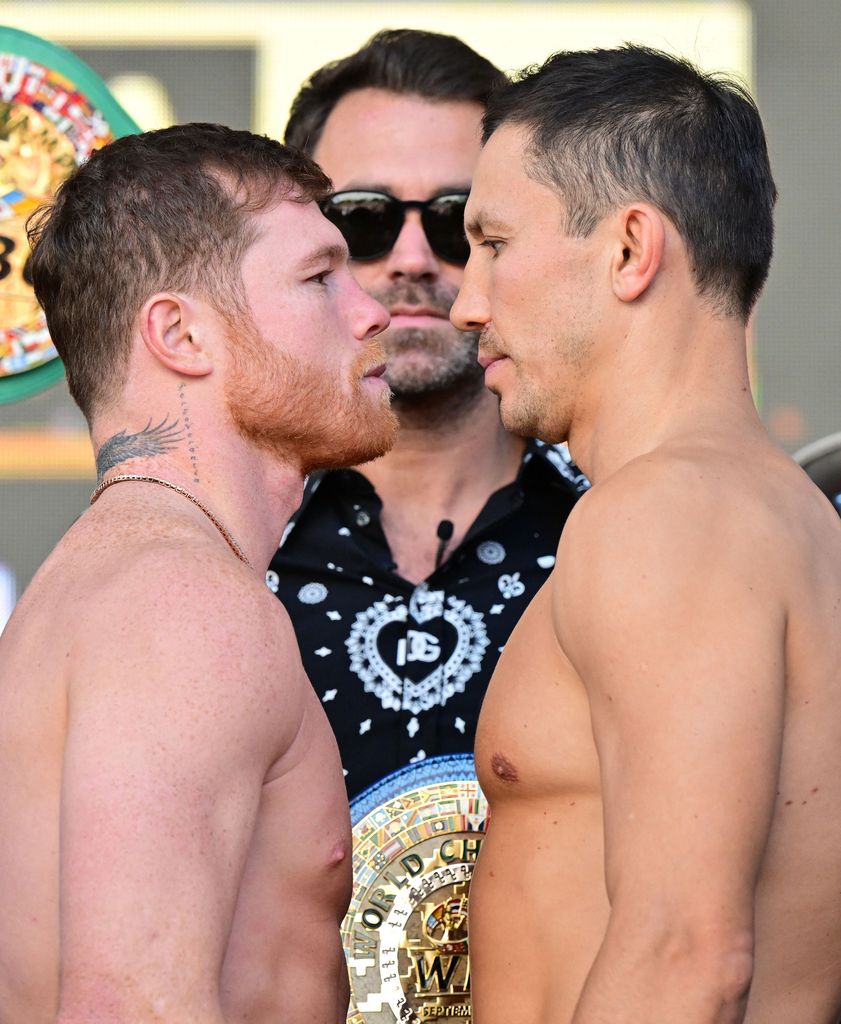 Saul Álvarez y Gennady Golovkin antes de su enfrentamiento en 2022.