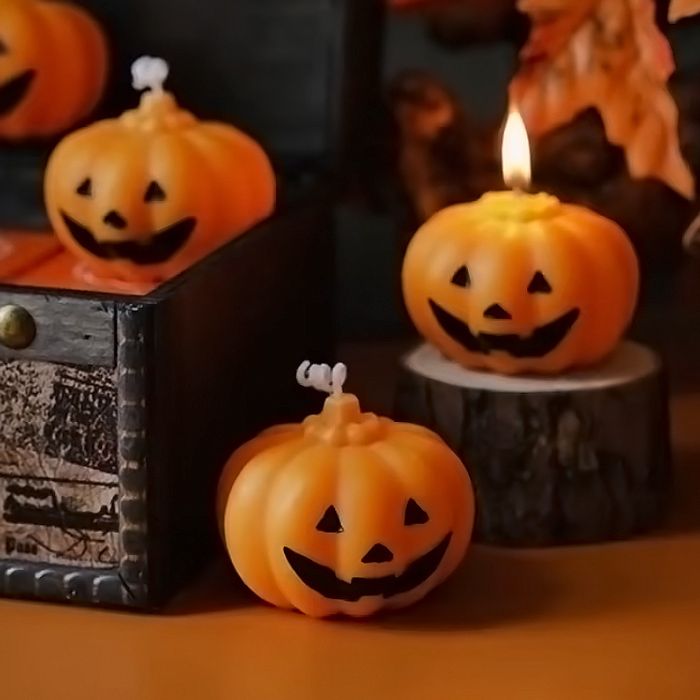 Vela de calavera de calabaza para Halloween