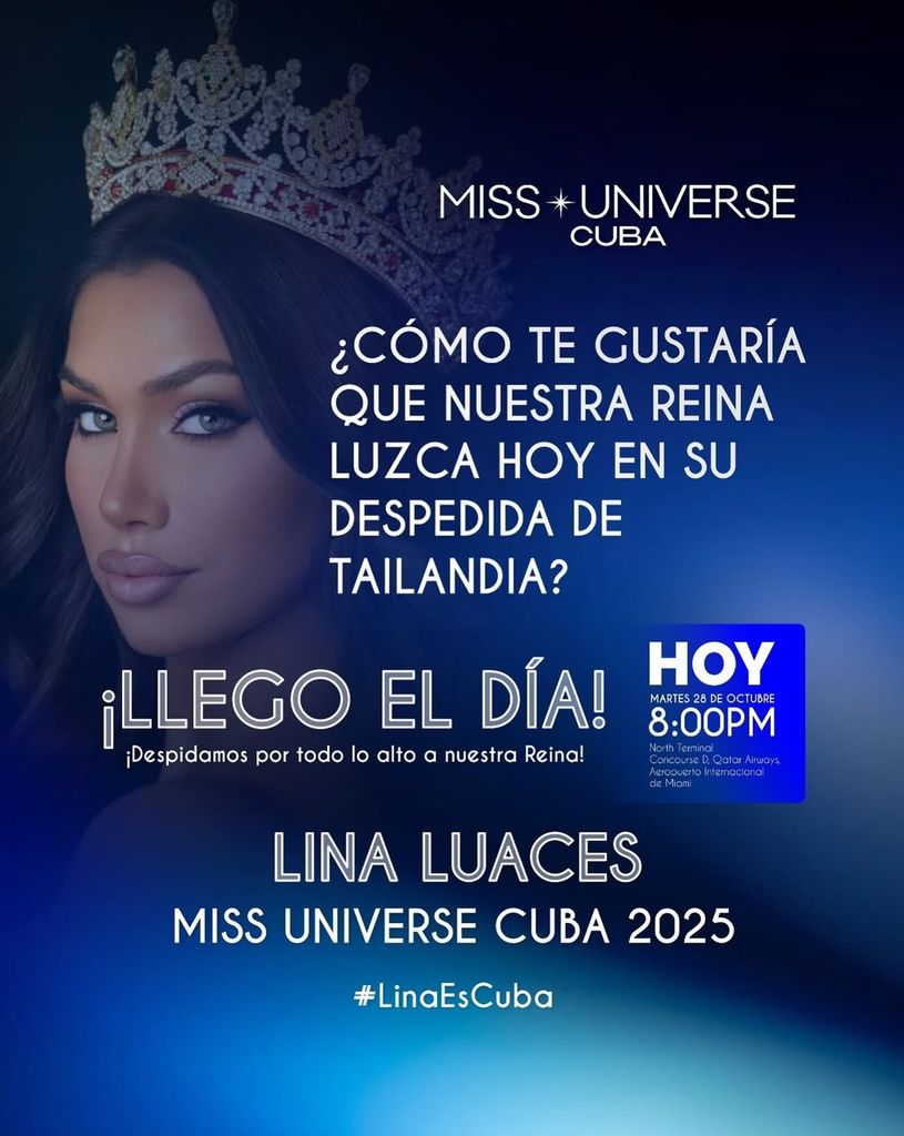 Miss Universe Cuba sale este martes 28 de octubre para Tailandia, donde participará en la 74a. edición de Miss Universe.