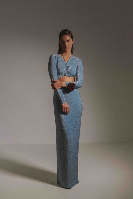 Marta Martí vestido azul lentejuelas