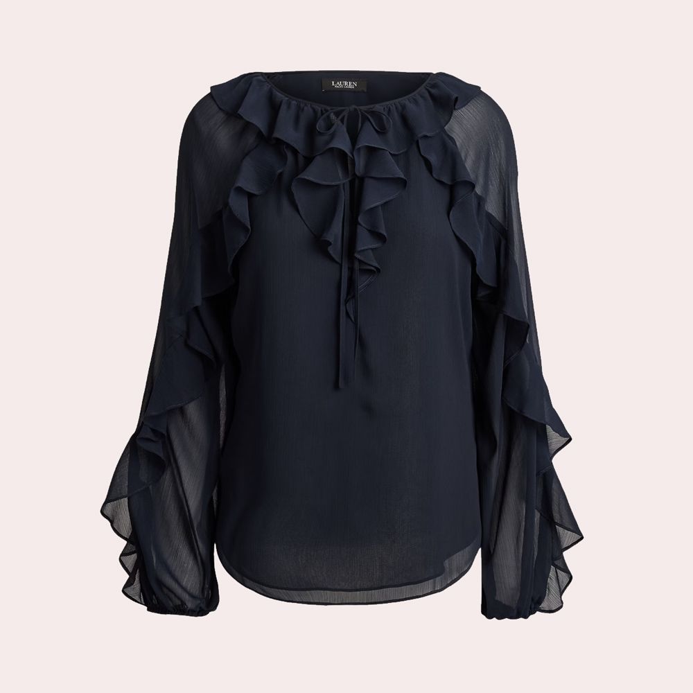 Blusa de georgette arrugado con volantes