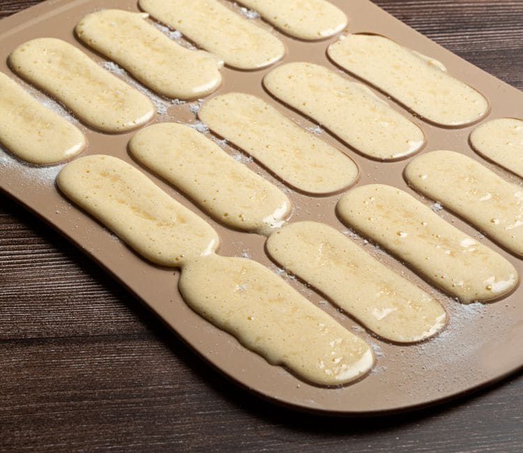 Masa de bizcochos de soletilla en un molde para hornear