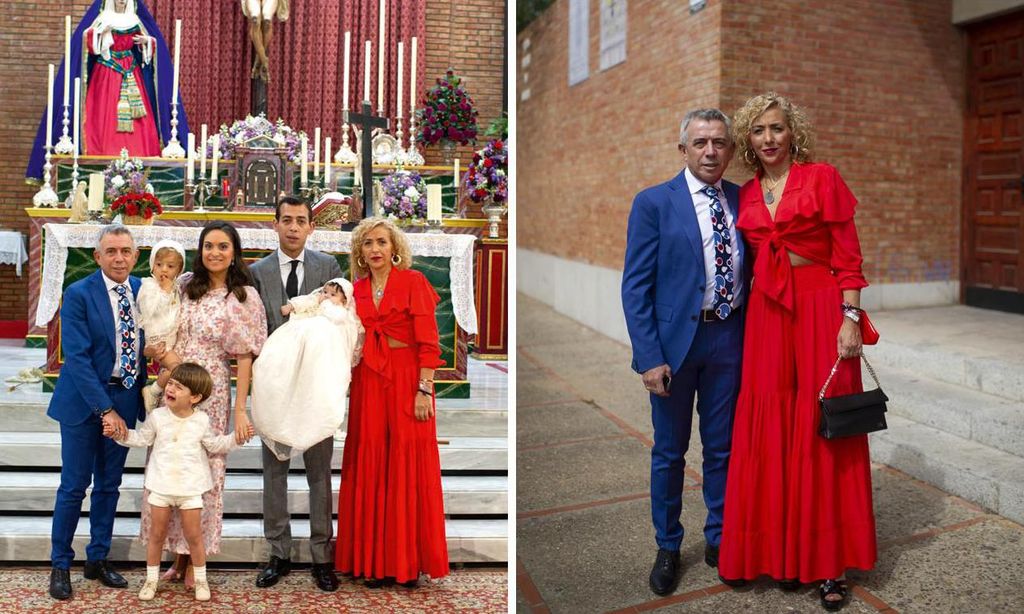 
De arriba abajo y de izquierda a derecha: los políticos Iván Espinosa de los Monteros y su esposa, Rocío Monasterio; el cantante Juan Peña con su mujer Sonia González y su hijo Tristán; Mª Ángeles Muñoz, vocalista del grupo ‘Camela’ junto a Carmen Mariscal; Dionisio Martín (también del grupo ‘Camela’ y que fue padrino de la pequeña Paula) junto a David DeMaría (padrino de Mateo); Mario Conde y, al lado,el torero Juan José Padilla. Abajo, el empresario José Luis López, con su mujer, Carmen Mariscal; su hijo, Pepe; su nuera, Rocío, y sus tres nietos, en el bautizo de los dos pequeños, Mateo y Paula.
