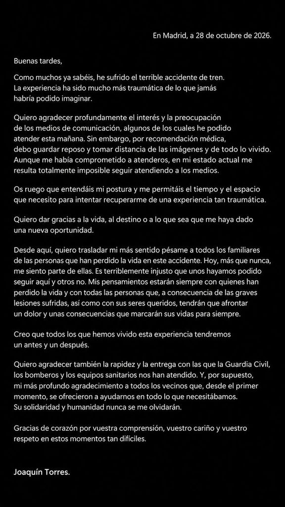 El 'story' que ha compartido Joaquín Torres en su perfil de Instagram 