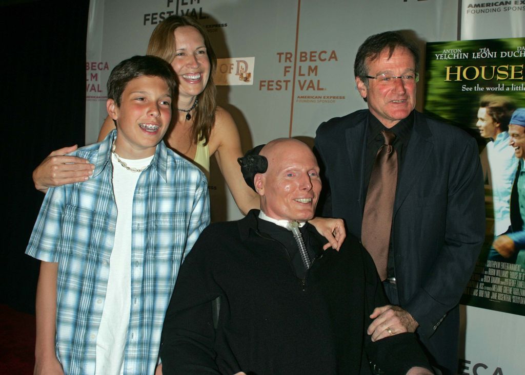 Christopher Reeve con Robin Williams y su hijo Will y su mujer Dana