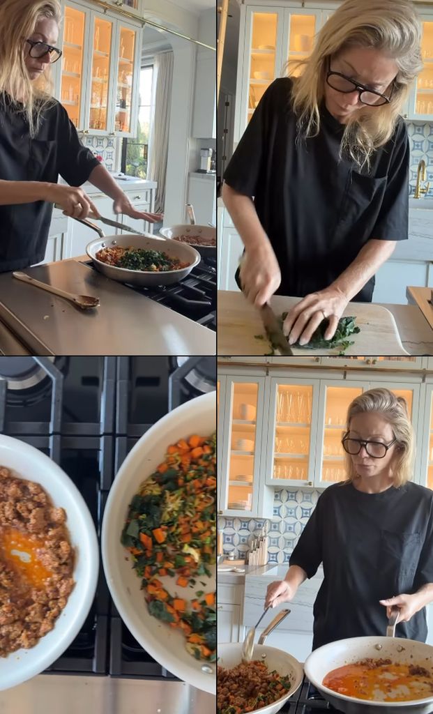 Por un lado se cocinan las verduras, por otro el chorizo y despúes se mezcla todo. 