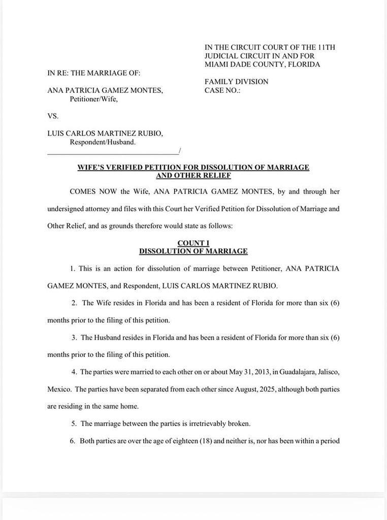 Demanda de divorcio de Ana Patricia Gámez contra Luis Carlos Martínez