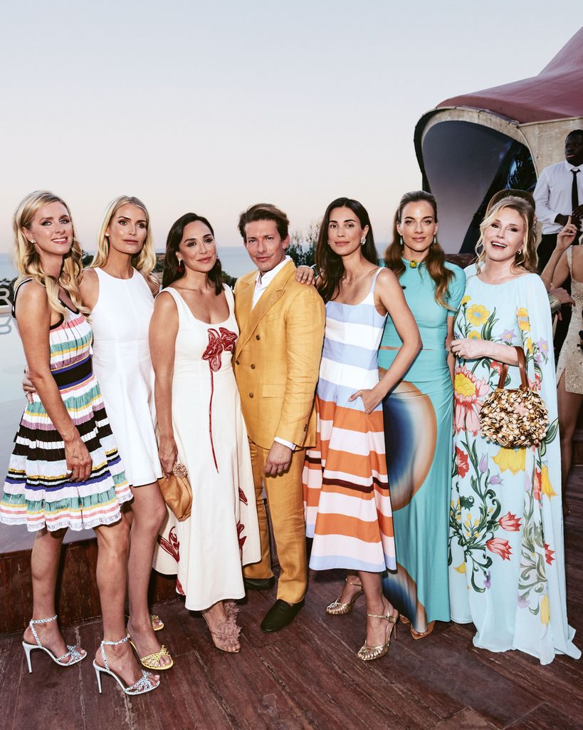 Tamara Falcó con vestido de flores de su colección en la fiesta de Aquazzura