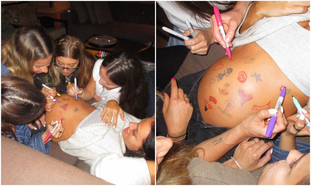 Las amigas de Oriana Sabatini plasmaron su amor en su pancita a través de su lindos dibujos.