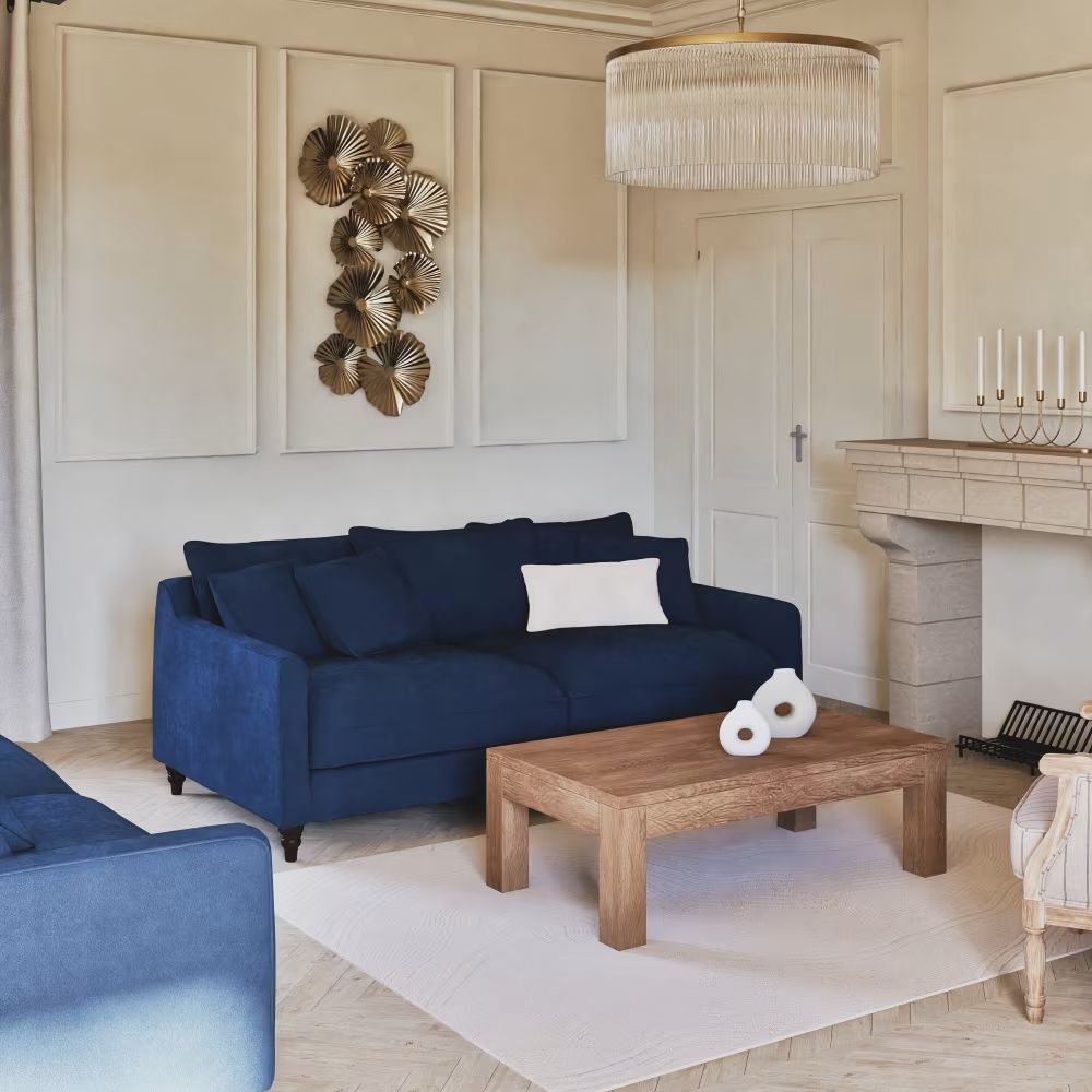 Salón con sofás azules