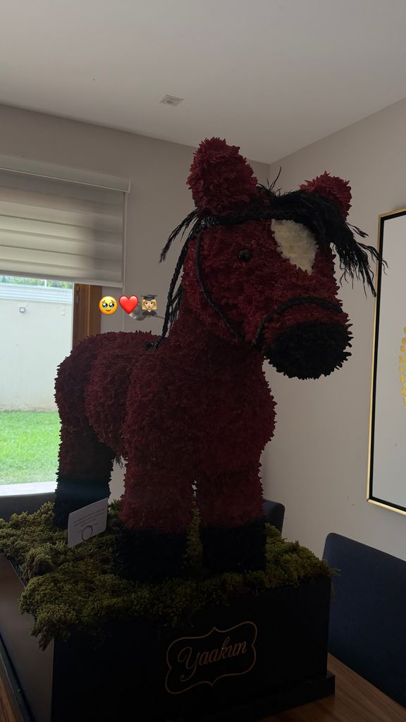 Y recibió una curiosa figura hecha con flores