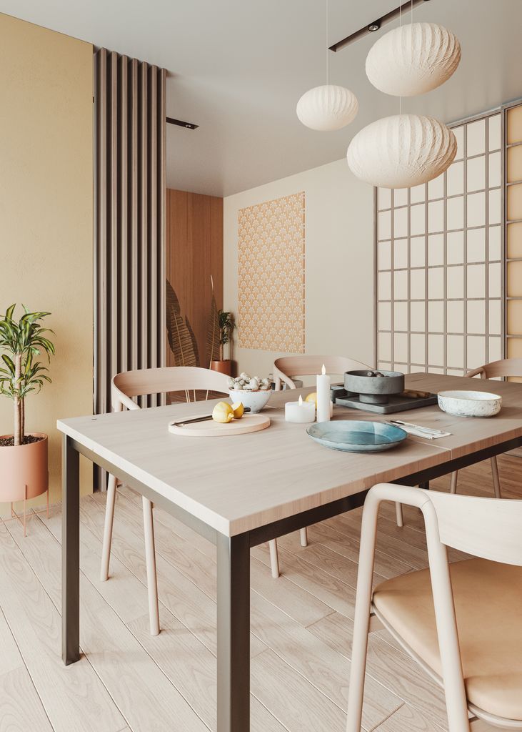Apartamento de techos altos, maderas claras y mucha luz. 